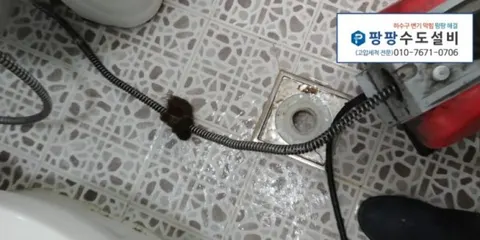 화장실 배수구에서 스프링에 딸려 나온 머리카락
